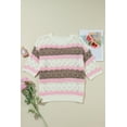 thumbnail image 5 of Women's Elegant Brown Stripe Color Block Half Sleeve Crochet Sweater, 5 of 12