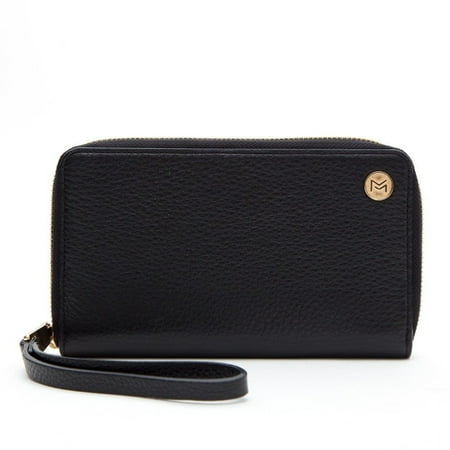 Premium Grain Leather - Mobovida Premium Pebble Grain Genuine Leather Wristlet Clutch with Card Slots, Coin Pouch and Smartphone Pocket - Black