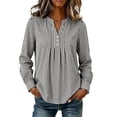 thumbnail image 7 of ClodeEU Women's Henley Pleated Front Long Sleeve Blouse,Casual Loose Flowy Shirt Top Black,Women's Plus L, 7 of 7