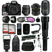 Nikon D3200 DSLR Digital Camera + 18-55mm VR + 6.5mm Fisheye + 55-300mm VR + 650-2600mm Lens + Filters + 128GB Memory + Action Stabilizer + i-TTL Autofocus Flash + Backpack + Case + 70" Tripod