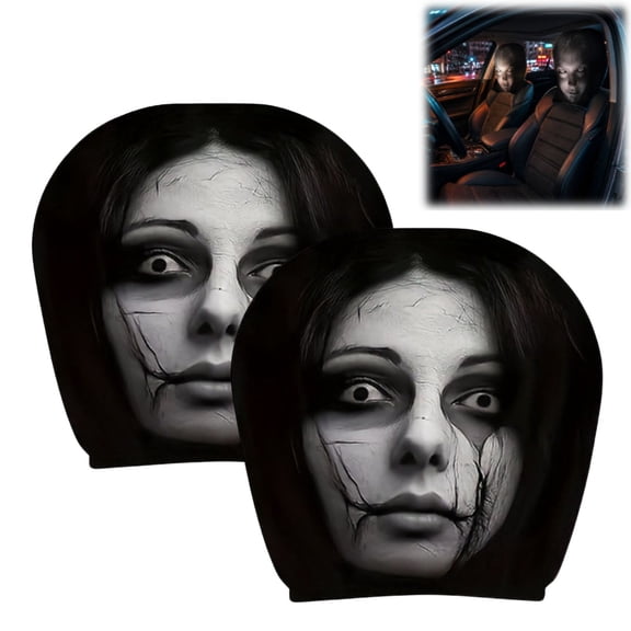 2 Pack Novelty Ghost Headrest Covers for Cars, Upgraded Snug Fit Car Headrest Cover with Breathable Polyester, Holiday Auto Seat Protector for Vehicle Decorations & Accessories