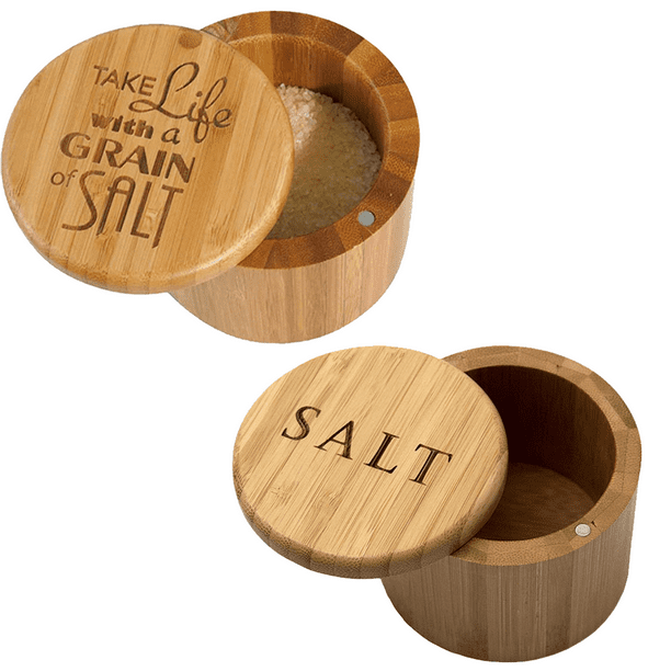 Bamboo Salt Box, Salt Container With Lid, Salt Shaker, Bowl with