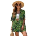 thumbnail image 3 of Xoenoiee Tropical Palm Tree Jamaica Flag Print 2 Piece Outfits Set Short Sleeve Cardigans for Women Lightweight Summer Cardigan Casual Fit Beach Cover Up with High Waisted Shorts, Size L, 3 of 7