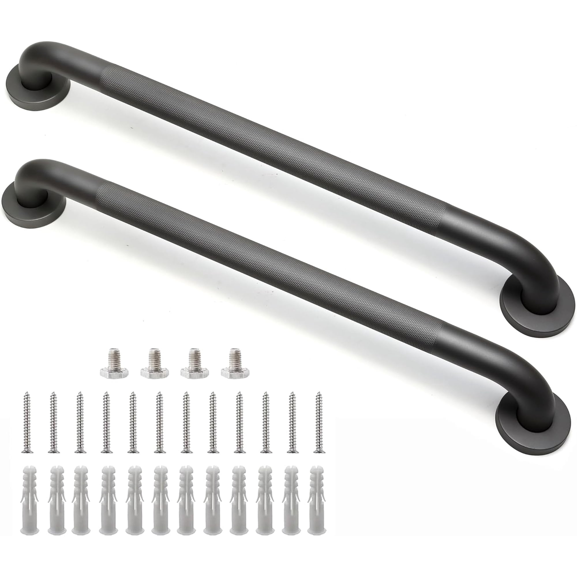 Shower Grab Bar, 2 Pack 24 Inch Gray Bathroom Grab Bar, 1.25" Diameter 304 Stainless Steel Anti-Slip Grab Bars for Bathtubs and Showers, Handicap Shower Grab Bar for Seniors Elderly