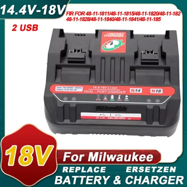 2-Ports Rapid Battery Charger Station Compatible with Milwaukee 18V Lithium Battery Replace for M18 Charger with 2 USB Ports