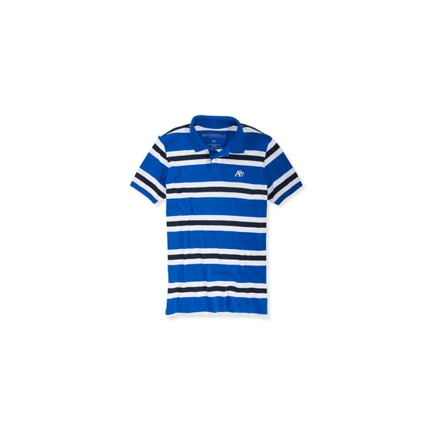Aeropostale - Polo de rugby a rayas A87 para hombre, azul, grande Aeropostale polo, rugbi