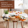 thumbnail image 5 of Round Table Cover 36-44 Inch Pumpkins Fall Waterproof Reusable Table Cloth Round Fitted Vinyl Tablecloth with Elastic Edged for Parties Outdoors, Thanksgiving Leaves Floral Checkered, 5 of 9