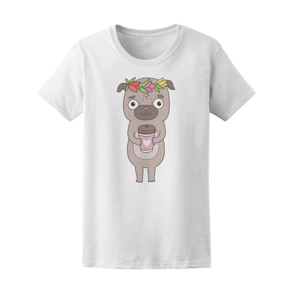 Cute Pug Coffee Cup T-Shirt Women -Image by Shutterstock, Female Large