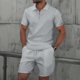 thumbnail image 2 of Conjunto de Pantalones Cortos para Hombre 2 Piezas Trajes de Color Sólido Medio Cremallera Camiseta Solapa, Traje de Pantalones Cortos de Ocio, 2 of 5