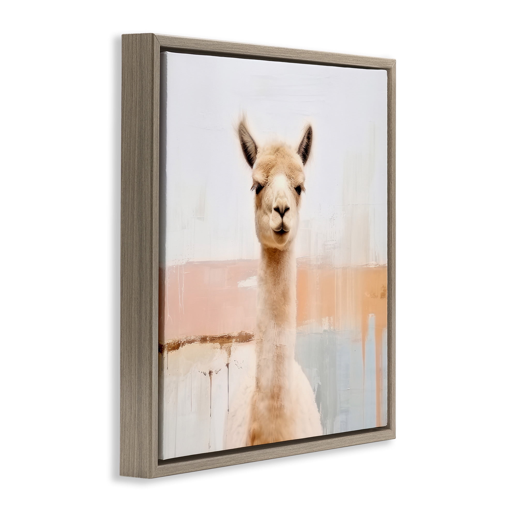 Stupell Industries Rustic Llama Portrait Animals & Insects Painting Brown Floater Framed Canvas Art Print Wall Art, 18 x 18