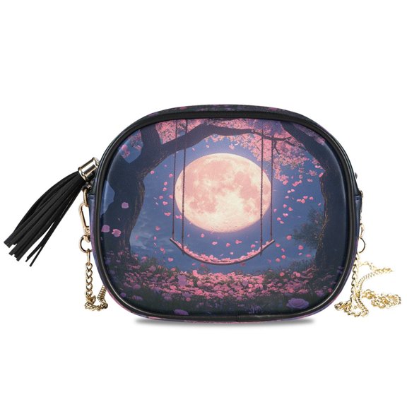 Womens Casual Chain Shoulder Bag Simple style Pink Moon Crossbody Bag