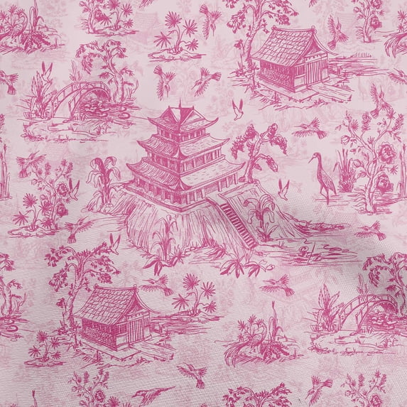 oneOone Viscose Jersey Pink Fabric Asian Japanese Pattern Fabric For Sewing Printed Craft Fabric By The Yard 60 Inch Wide