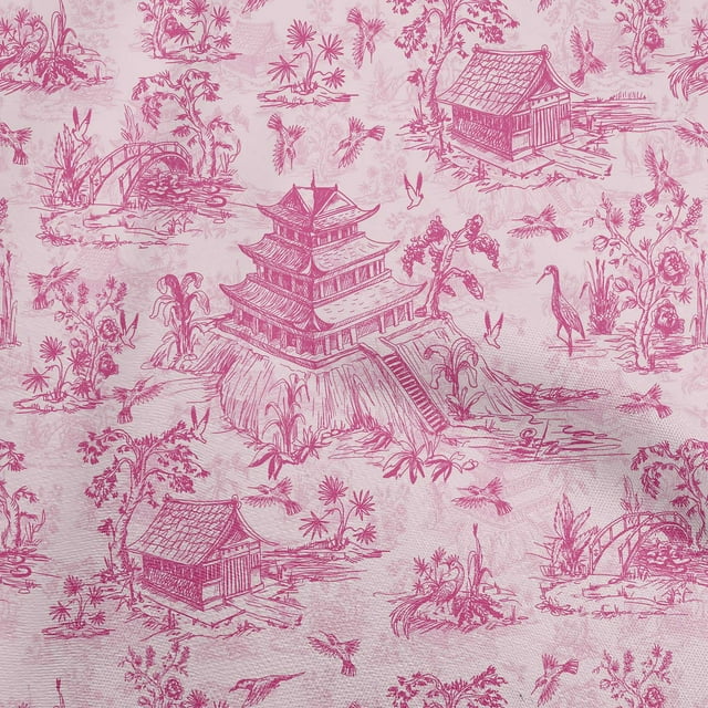 oneOone Georgette Viscose Pink Fabric Asian Japanese Pattern Sewing Craft Projects Fabric Prints By Yard 42 Inch Wide