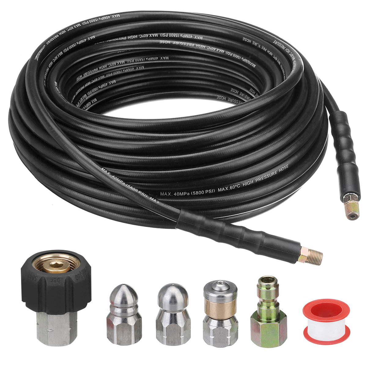 and Tool Daily Sewer Jetter Kit for Pressure Washer 100 FT Hose 1/4 Inch NPT