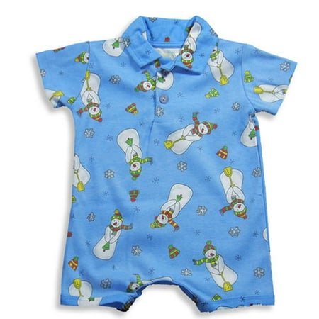 

Pepper Toes by Baby Lulu - Baby Boys Short Sleeve Romper 16987-3Months (Blue Snowman)