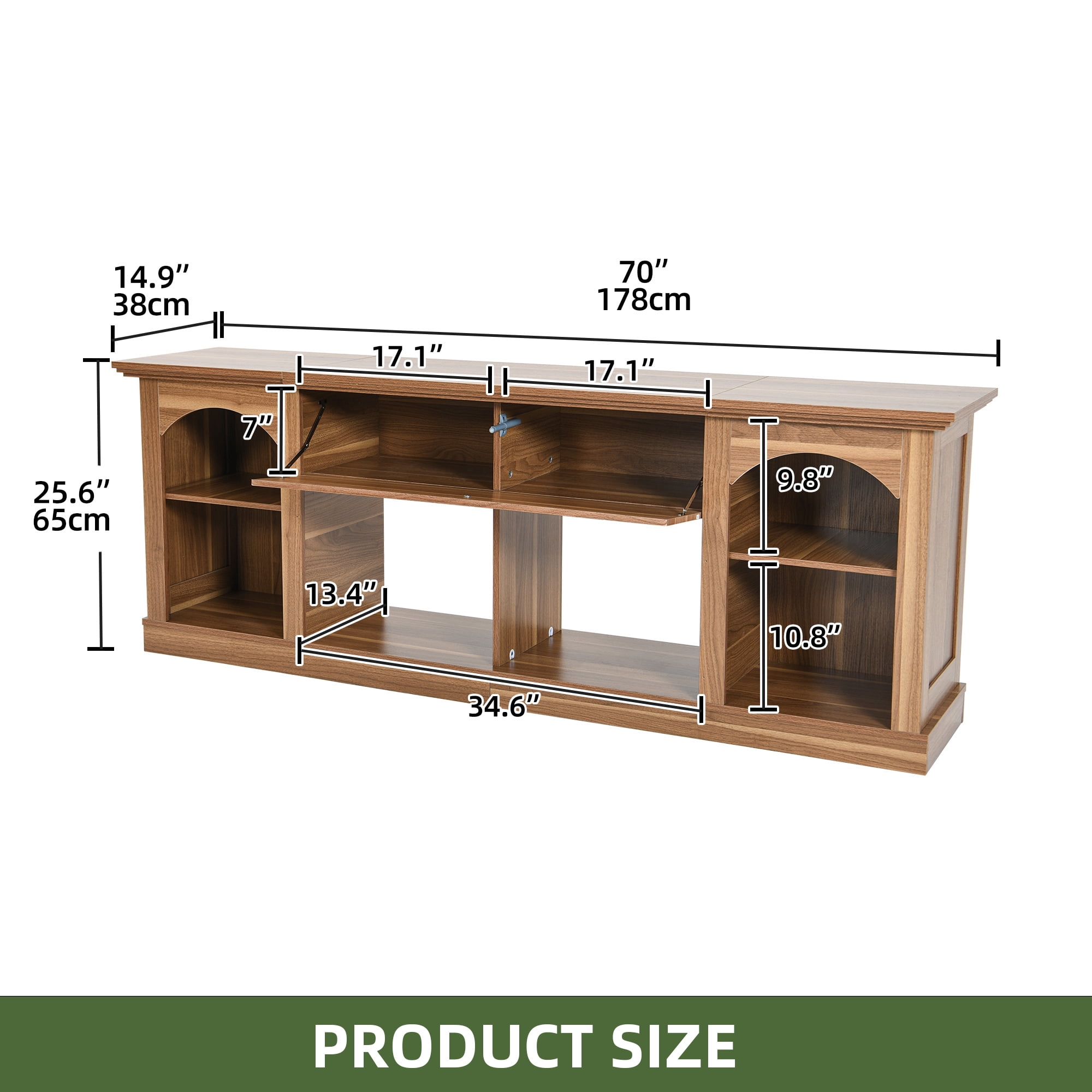 Uforic 70 Inch Farmhouse TV Stand with RGB Ambient LED Light, Flip-Down Carved Door Fits 75/80 Inch TVs for Living Room Bedroom, Light Walnut