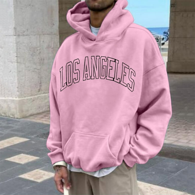 kpoplk Men's Lightweight Hoodie Mens Oversized Pullover Sweatshirt Hoodies  Pink,L 