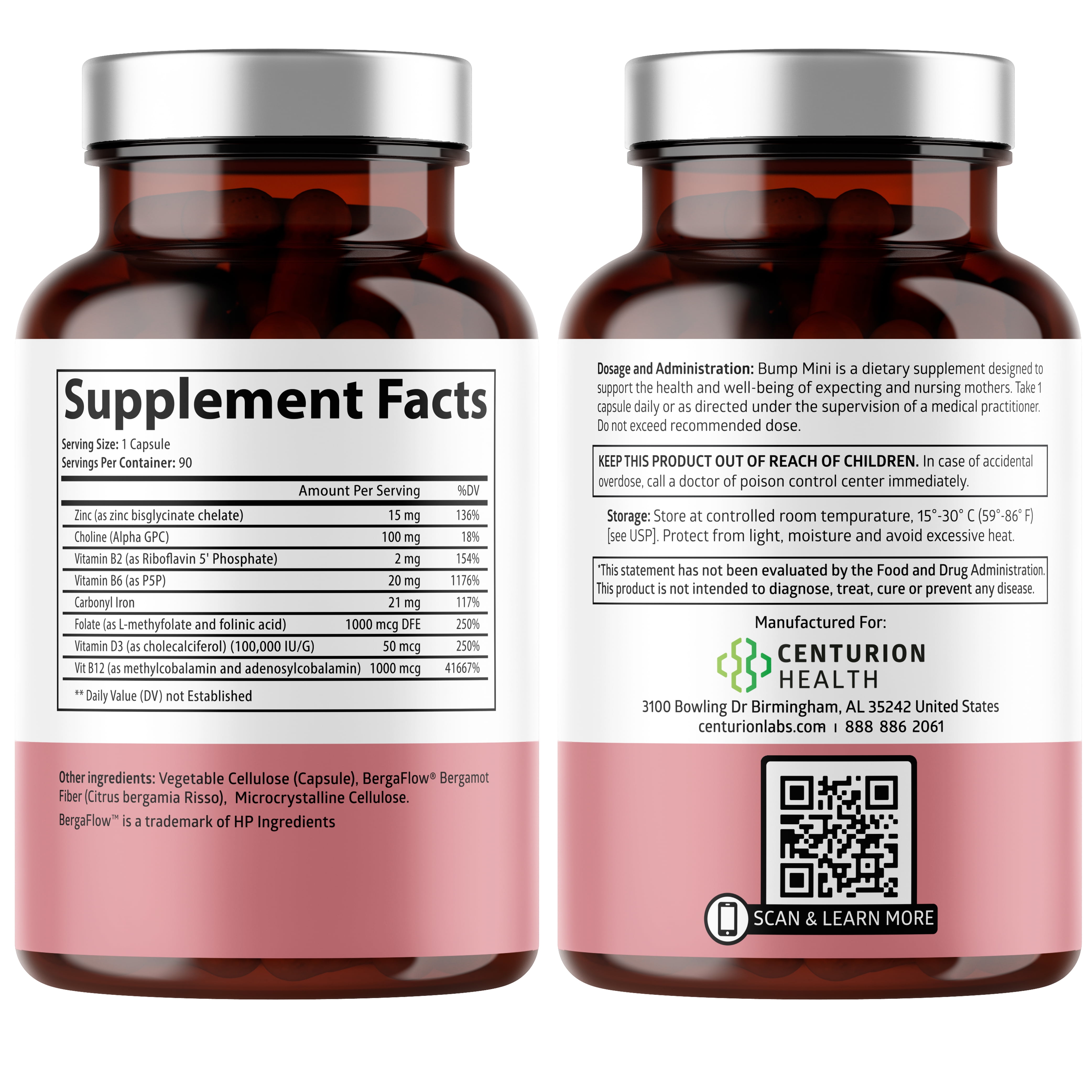 Bump Mini Complete Prenatal Vitamins for Women, 90 Caps
