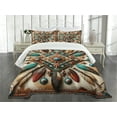 thumbnail image 3 of Ambesonne Rustic Quilted Bedspread Set 3 Pcs, Southwestern Square Feathers, Queen Size, Turquoise Cocoa and Redbrown, 3 of 5