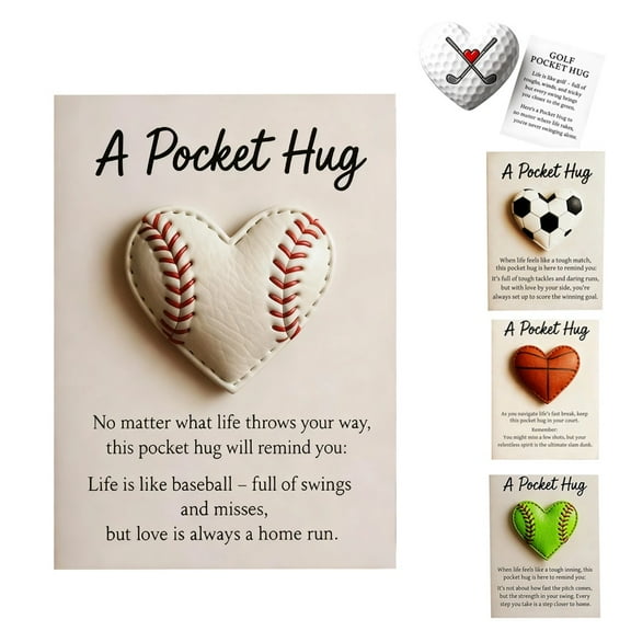 Baseball Pocket Hug with Gift Card, Heart-Shaped Sport Hug Token, Christmas Gift for Sports Enthusiasts Friends, Charming Encouragement Gifts with Inspirational Cards