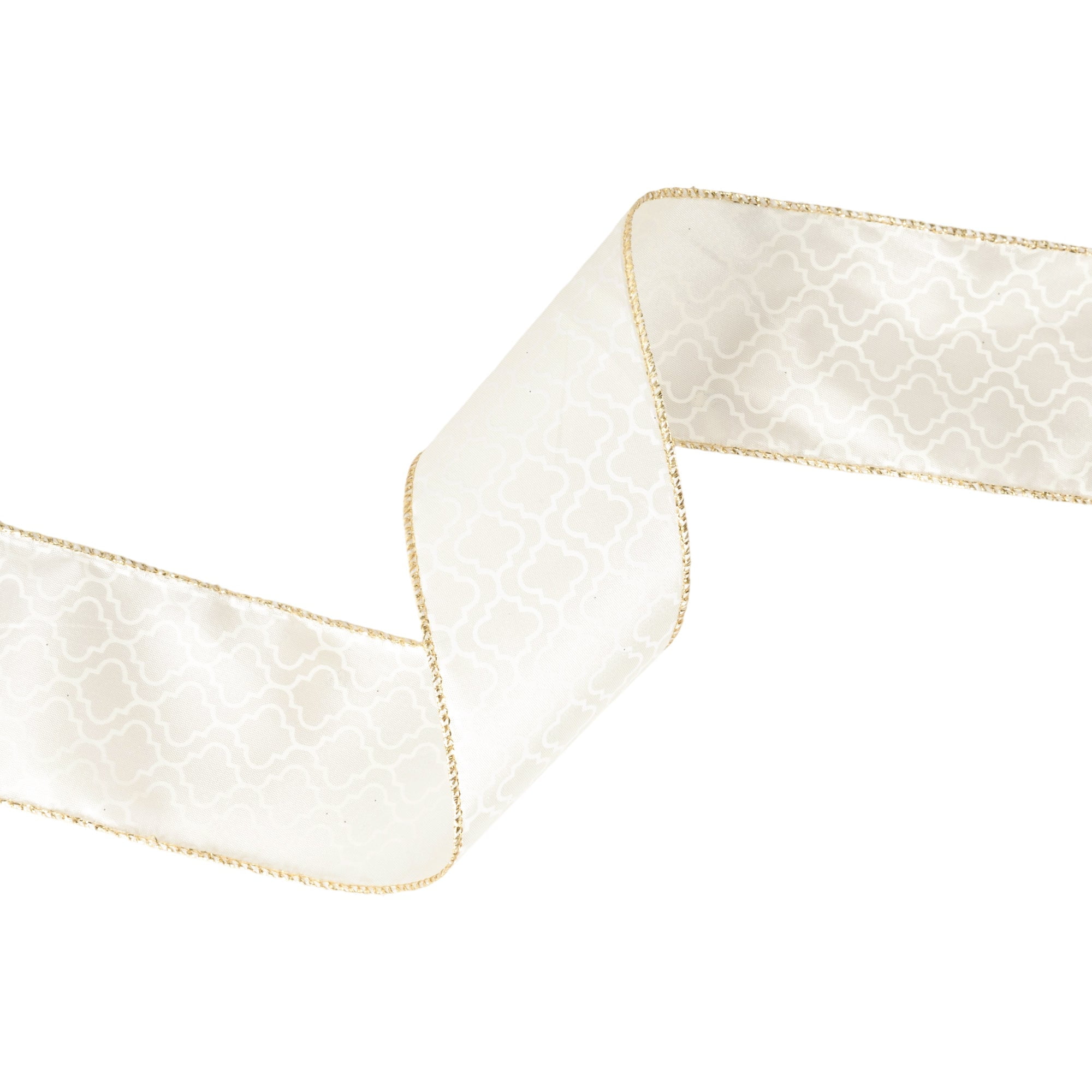 LaRibbons 2 1/2" Wired Ribbon, Geometry on Ivory, 10 Yard Roll