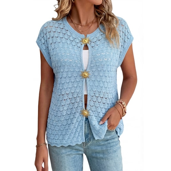 PRETTYGARDEN Women's Knit Sleeveless Sweater Vest with Gold Buttons, Sizes S-XXL
