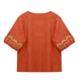 thumbnail image 5 of WTXUE Women'S Linen Shirts Retro Embroidered 3/4 Sleeve Crewneck Blouse Button Casual T Shirt Plus Size Loose Tunic Tops Casual Tops Basic Shirts Work Shirt Casual Loose Fit Blouses Red Xl, 5 of 9