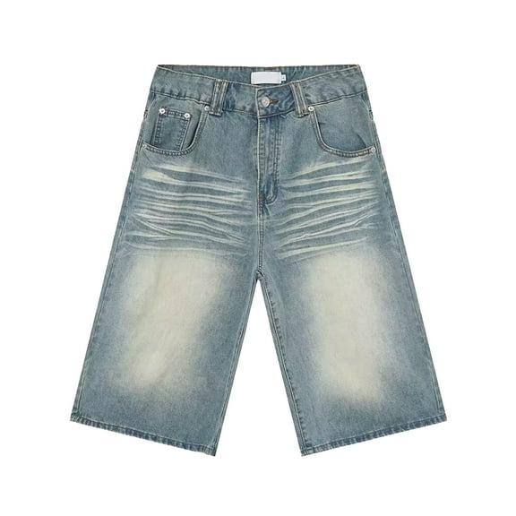 Men's Denim Shorts Casual Loose Fit Streetwear Summer Knee Length Jorts Hop Skateboard Comfortable Stretchable