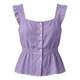 thumbnail image 4 of LIZUOJUN Tank Tops for Women Women's Cotton Linen Square Neck Flutter Sleeve Button Tank Top Smocked Waist Solid Casual Summer Vacation Vest Blouse,Purple,L, 4 of 7