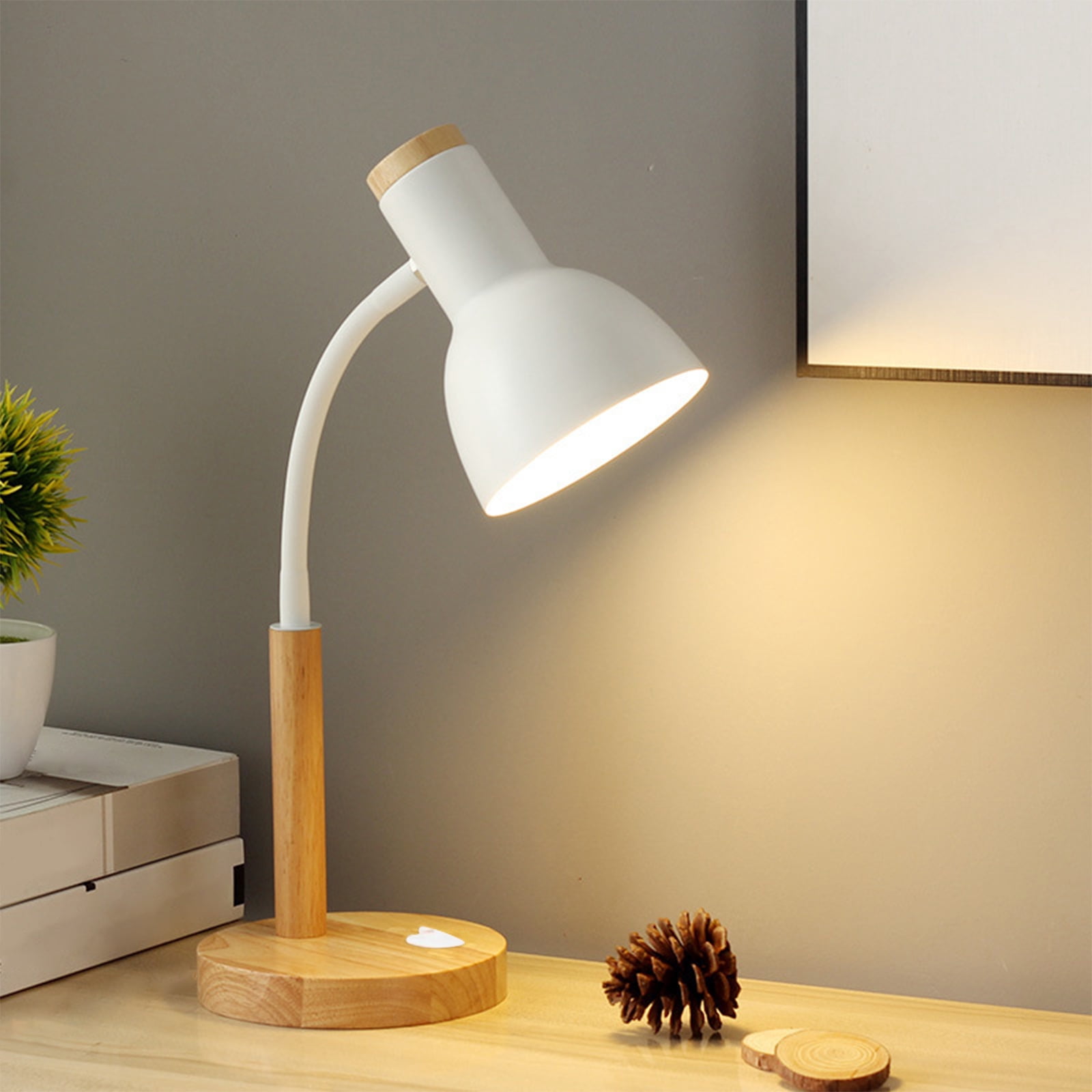 Nordic Wood Iron LED Eye Protection Desk Lamp with Wood Base Nordic Simple Iron Wood Table Lamp W/ 3 Colors Adjustable for Study Bedroom Parlor Bookstore Hotel