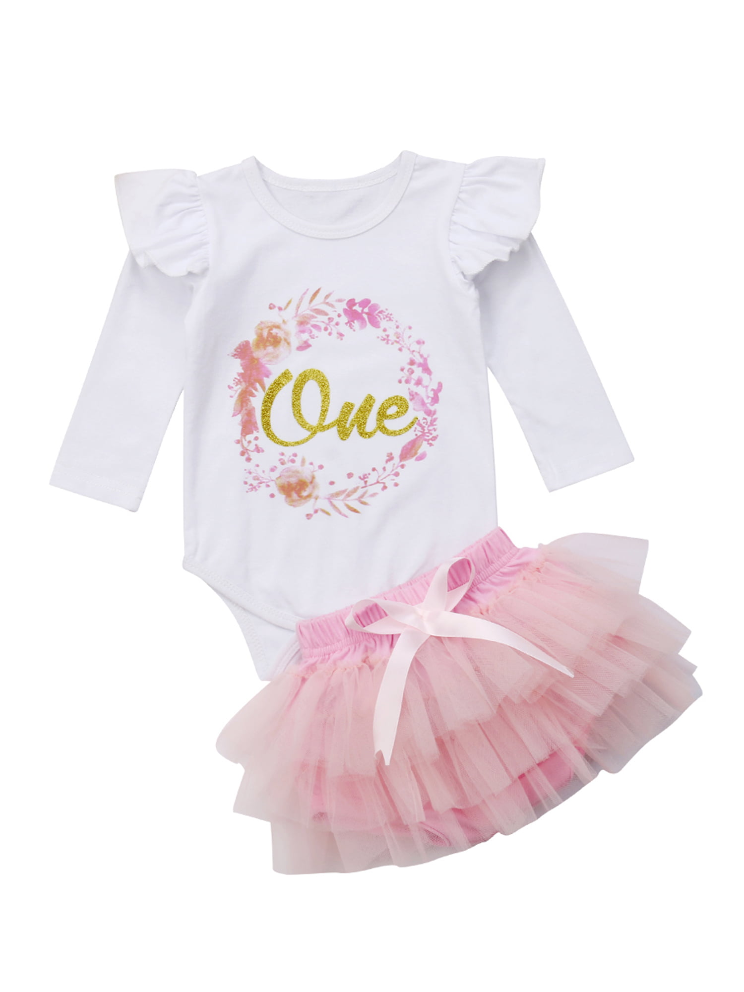 Cute Newborn Baby Girl 1st Birthday Party Dress Floral Romper Tutu Skirt Clothes 