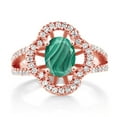 thumbnail image 2 of Gem Stone King 2.37 Ct Oval Green Malachite 18K Rose Gold Plated Silver Ring (Size 8), 2 of 4