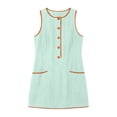 thumbnail image 4 of Wovilon Women's Round Neck Sleeveless A-Line Mini Dress, Button Front Contrast Trim Pocket Shift Top, Relaxed Lightweight Breathable Cotton Linen Blend Solid, 4 of 7