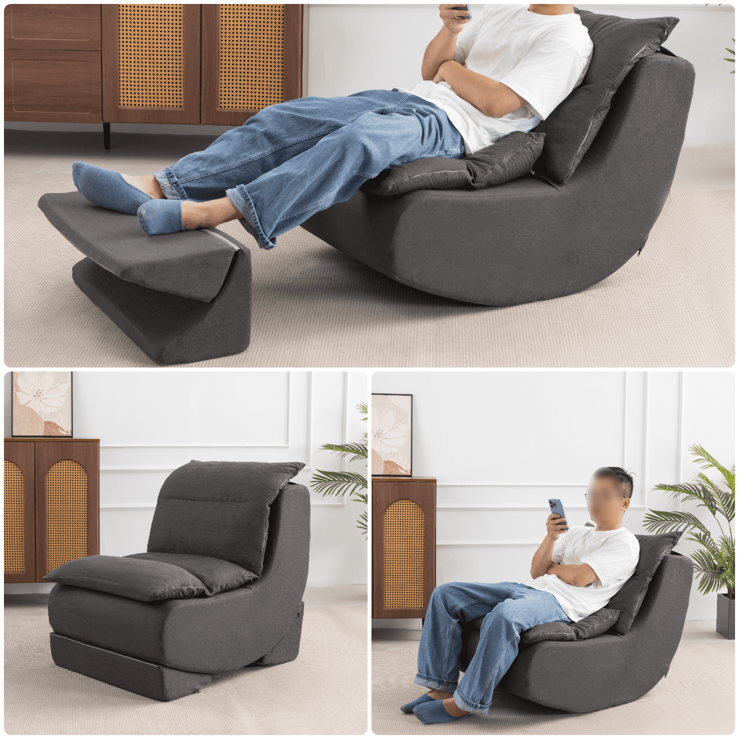 Cynefin Rocking Chair Nursery Glider, Boneless Chair, Convertible Upholstered Memory Foam Compressible Sitting Lounge Chair, Fireside Chair for Reading Relaxing in Livingroom Bedroom