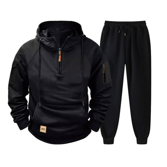 CONZONE Mens 2 Piece Sweatsuits Casual Men's Jogging Tracksuit Set Solid Color Pullover Hoodie Pants Sweat Suit for Men Cozy Fall Winter Athletic Track Suit Outfits