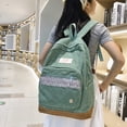 thumbnail image 3 of Mochila escolar para mujer, mochila de viaje de retazos de gran capacidad (verde), 3 of 5