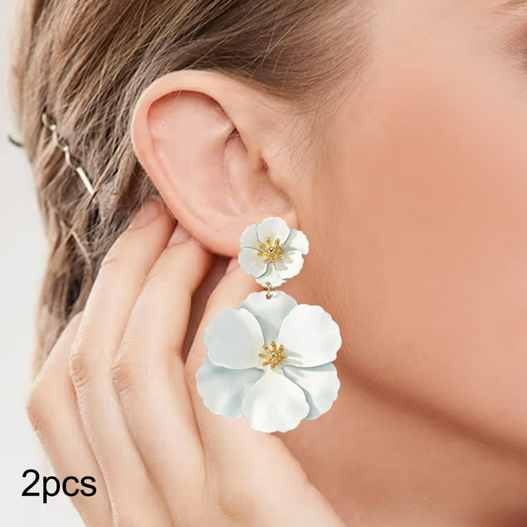 Flower Dangle Earrings Drop Earrings Matte Bohemian Chic Metal Stud Earrings Floral Petal Earrings for Engagement Women Girls White Walmart