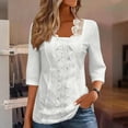 thumbnail image 3 of Gfyviroh Trendy Women's Tops Lace Square Neck Casual Tops Short Sleeve 3/4 Sleeve T-shirts Hollowed-out Pullover, 3 of 5