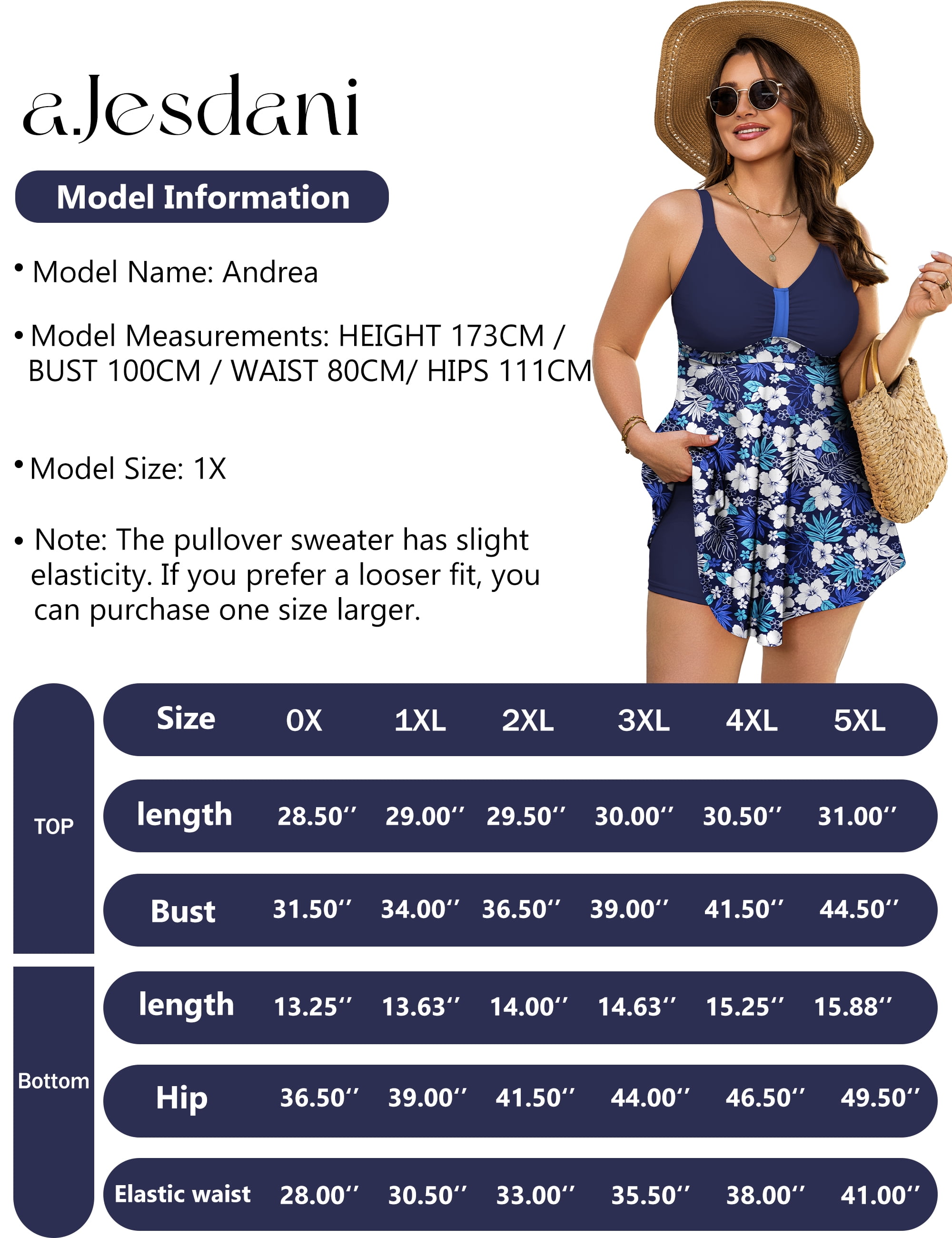 a.Jesdani Women Plus Size Swimsuit Two Piece Tummy Control Bathing Suits Flowy Tankini Swimwear with Drawstring Boys Shorts Swim Dress Blue 4X