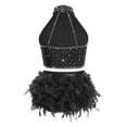 thumbnail image 5 of Doomiva Kids Girls Rhinestone Dance Crop Top and Tassel Feather Briefs Skirt 2 Piece Ballet Gym Latin Jazz Dance Outfit Black 14, 5 of 7