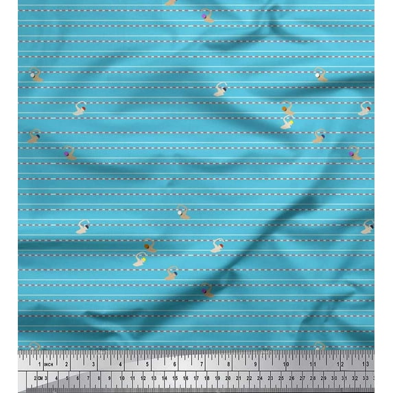Soimoi Satin Silk Fabric Swimming Pool Race Sports Printed Craft Fabric by The Yard 42 Inch Wide
