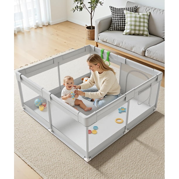 Playpen Fodoss para bebés y niños pequeños, color beige, con asa de tracción