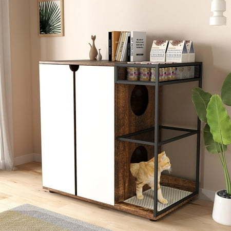 ZIVACATE Cat Litter Box Enclosure Cat Litter Box Furniture Hidden with Scratch Pad Rustic Brown