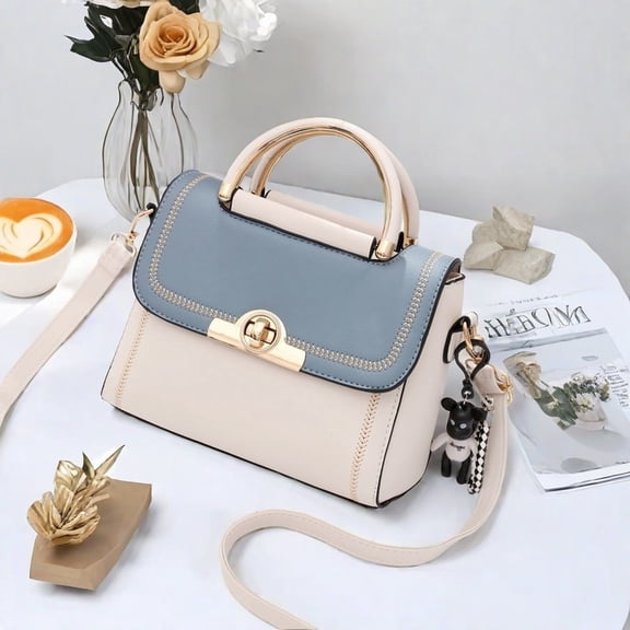 Woven Textured Handheld Crossbody Bag (White and Blue)