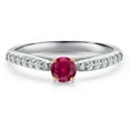 thumbnail image 3 of Gem Stone King 925 Silver and 10K Yellow Gold Red Created Ruby and Lab Grown Diamond Engagement Ring for Women | 0.43 Cttw | Round 3.5MM | Gemstone July Birthstone | Size 8, 3 of 6