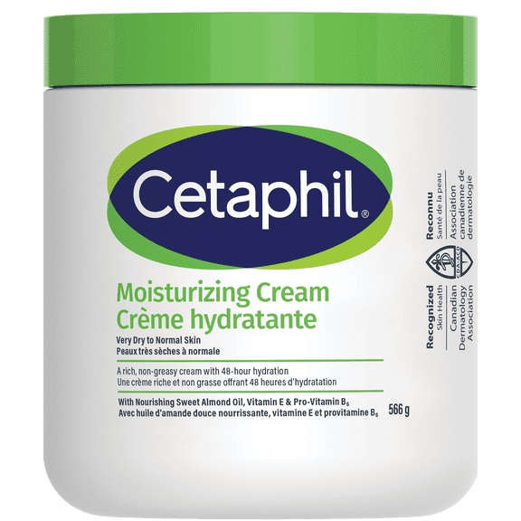 Cetaphil Crème hydratante à l'huile d'amande douce et à la glycérine 567 g – Hydratation 48 heures pour peaux sèches à très sèches et sensibles – Sans parfum, sans paraben – Recommandé par les dermato