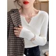 thumbnail image 1 of Suéter de otoño invierno 2024 para mujer, jersey de punto acanalado liso con cuello en V y rayas para mujer, jersey de manga larga Y2k, ropa de moda, 1 of 5