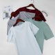 thumbnail image 2 of Men Ice Silk Short Sleeve T-Shirt V-Neck Solid Color Seamless Slim Quick Dry Top 5XL White, 2 of 4