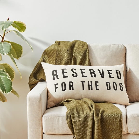 Cotton Lumbar Pillow with "Reserved For The Dog" Design, Natural and Black