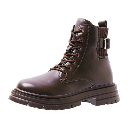 

ASEIDFNSA Thigh High Leather Boots for Women Boots for Women Low Heel Leather Fashion Women Artificial Leather Solid Color Autumn Thick Sole Square Heels Lace Up Short Booties Round Toe Shoes